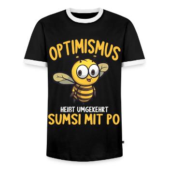 Optimismus heißt umgekehrt Sumsi Mit Po - Männer Kontrast-T-Shirt - Schwarz/Weiß - Vorne - AI Model Female 172 light (172cm) & AI Model Male 178 light (178cm)