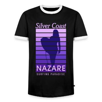 Nazare Surfer Girl Portugal Silver Coast - Men's Ringer Shirt - black/white - Front - AI Model Female 172 light (172cm) & AI Model Male 178 light (178cm)