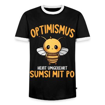 Optimismus heißt umgekehrt Sumsi Mit Po - Männer Kontrast-T-Shirt - Schwarz/Weiß - Vorne - AI Model Female 172 light (172cm) & AI Model Male 178 light (178cm)