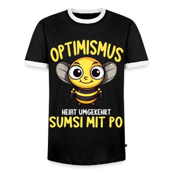 Optimismus heißt umgekehrt Sumsi Mit Po - Männer Kontrast-T-Shirt - Schwarz/Weiß - Vorne - AI Model Female 172 light (172cm) & AI Model Male 178 light (178cm)