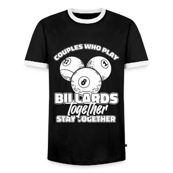 Billiards - Men's Ringer Shirt - black/white - Front - AI Model Female 172 light (172cm) & AI Model Male 178 light (178cm)