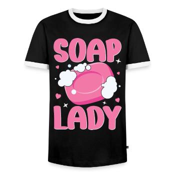 Fabrication de savon, savonnier, savonologue - T-shirt contrasté Homme - noir/blanc - Devant - AI Model Female 172 light (172cm) & AI Model Male 178 light (178cm)