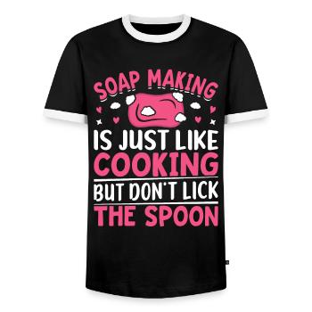 Seifenhersteller Soapologist - Männer Kontrast-T-Shirt - Schwarz/Weiß - Vorne - AI Model Female 172 light (172cm) & AI Model Male 178 light (178cm)