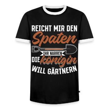 Spaten her Ihr Narren die Königin will Gärtnern - Männer Kontrast-T-Shirt - Schwarz/Weiß - Vorne - AI Model Female 172 light (172cm) & AI Model Male 178 light (178cm)