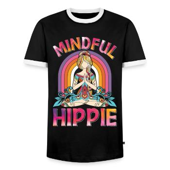 Meditation Yoga Peace Kindness Tie Dy - Men's Ringer Shirt - black/white - Front - AI Model Female 172 light (172cm) & AI Model Male 178 light (178cm)