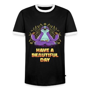 Faultier Meditation Faultier Yoga - Männer Kontrast-T-Shirt - Schwarz/Weiß - Vorne - AI Model Female 172 light (172cm) & AI Model Male 178 light (178cm)