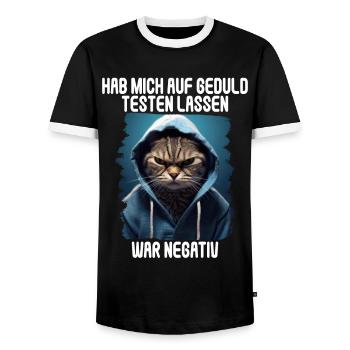Hab mich auf Geduld testen lassen war bin negativ - Männer Kontrast-T-Shirt - Schwarz/Weiß - Vorne - AI Model Female 172 light (172cm) & AI Model Male 178 light (178cm)