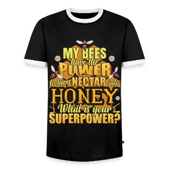 My Bees Have The Power To Turn Nectar Into Honey - Men's Ringer Shirt - black/white - Front - AI Model Female 172 light (172cm) & AI Model Male 178 light (178cm)