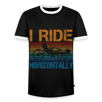 Bicycle Biker Cycling Recumbent Cyclist Pedal - Men's Ringer Shirt - black/white - Front - AI Model Female 172 light (172cm) & AI Model Male 178 light (178cm)