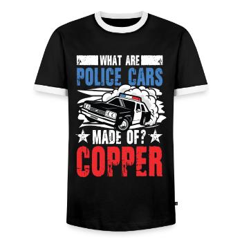 What Are Police Cars Made Of? COPPER - Männer Kontrast-T-Shirt - Schwarz/Weiß - Vorne - AI Model Female 172 light (172cm) & AI Model Male 178 light (178cm)