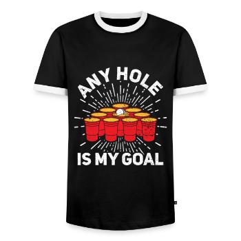 N’importe quel trou est mon objectif - Bierpong Saufen Bier Pong - T-shirt contrasté Homme - noir/blanc - Devant - AI Model Female 172 light (172cm) & AI Model Male 178 light (178cm)