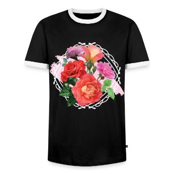 Rose Art Florist Flowers Roses - Men's Ringer Shirt - black/white - Front - AI Model Female 172 light (172cm) & AI Model Male 178 light (178cm)