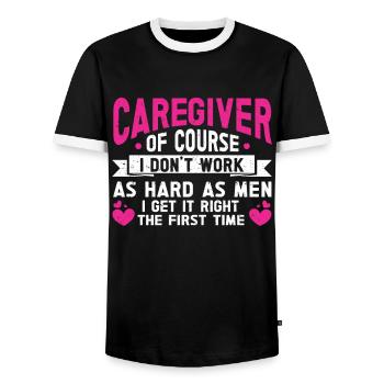 Caregiver Gift Nurse - Men's Ringer Shirt - black/white - Front - AI Model Female 172 light (172cm) & AI Model Male 178 light (178cm)