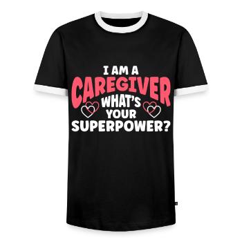 Caregiver Gift Nurse - Men's Ringer Shirt - black/white - Front - AI Model Female 172 light (172cm) & AI Model Male 178 light (178cm)