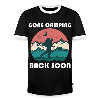 Gone camping, back soon - Men's Ringer Shirt - black/white - Front - AI Model Female 172 light (172cm) & AI Model Male 178 light (178cm)