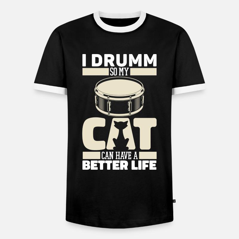 Drums Drummer Drummer Cat - Men's Ringer Shirt - black/white