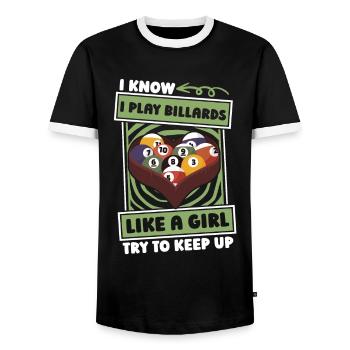 Billiards Girls - Men's Ringer Shirt - black/white - Front - AI Model Female 172 light (172cm) & AI Model Male 178 light (178cm)