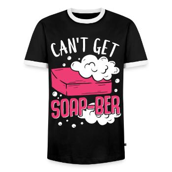 Fabrication de savon, savonnier, savonologue - T-shirt contrasté Homme - noir/blanc - Devant - AI Model Female 172 light (172cm) & AI Model Male 178 light (178cm)