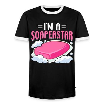 Fabrication de savon, savonnier, savonologue - T-shirt contrasté Homme - noir/blanc - Devant - AI Model Female 172 light (172cm) & AI Model Male 178 light (178cm)
