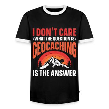 Cadeau Geocaching Geocacher Geocache - T-shirt contrasté Homme - noir/blanc - Devant - AI Model Female 172 light (172cm) & AI Model Male 178 light (178cm)