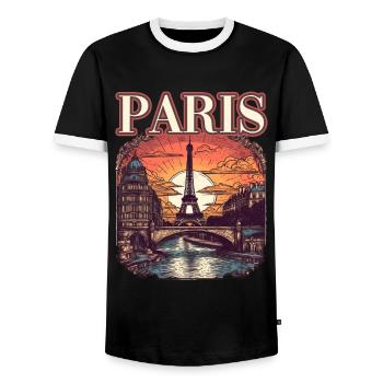 Paris Eiffelturm Bonjour Souvenirs - Männer Kontrast-T-Shirt - Schwarz/Weiß - Vorne - AI Model Female 172 light (172cm) & AI Model Male 178 light (178cm)