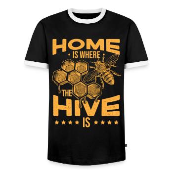 Home Is Where The Hive Is - Men's Ringer Shirt - black/white - Front - AI Model Female 172 light (172cm) & AI Model Male 178 light (178cm)