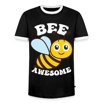 Bee Awesome - Men's Ringer Shirt - black/white - Front - AI Model Female 172 light (172cm) & AI Model Male 178 light (178cm)