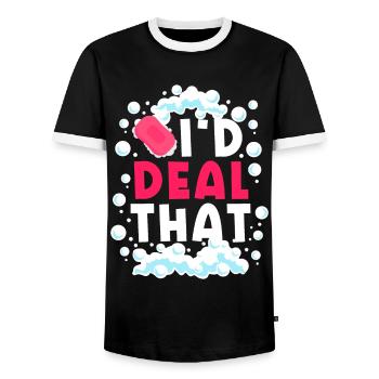 Fabrication de savon, savonnier, savonologue - T-shirt contrasté Homme - noir/blanc - Devant - AI Model Female 172 light (172cm) & AI Model Male 178 light (178cm)