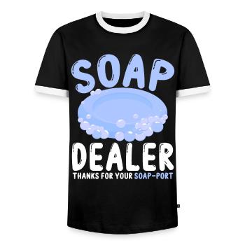 Soap Making, Soap Maker, Soapologist - Men's Ringer Shirt - black/white - Front - AI Model Female 172 light (172cm) & AI Model Male 178 light (178cm)