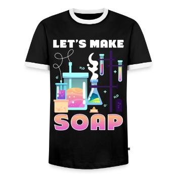 Fabrication de savon, savonnier, savonologue - T-shirt contrasté Homme - noir/blanc - Devant - AI Model Female 172 light (172cm) & AI Model Male 178 light (178cm)