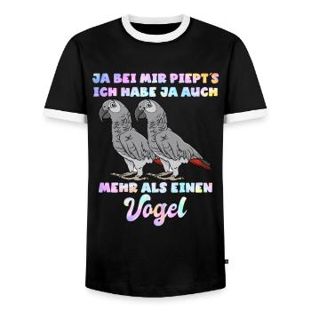 Graupapageien Ja, bei mir piept´s Vogelliebhaber - Männer Kontrast-T-Shirt - Schwarz/Weiß - Vorne - AI Model Female 172 light (172cm) & AI Model Male 178 light (178cm)