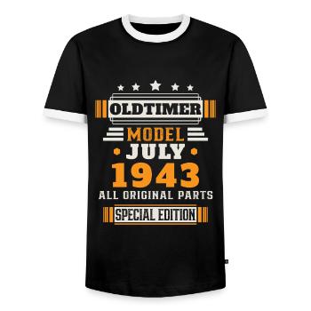Voiture ancienne Juillet 1943 Cadeau d’anniversaire - T-shirt contrasté Homme - noir/blanc - Devant - AI Model Female 172 light (172cm) & AI Model Male 178 light (178cm)
