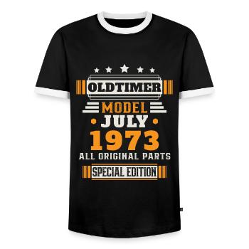 Voiture ancienne Juillet 1973 Cadeau d’anniversaire - T-shirt contrasté Homme - noir/blanc - Devant - AI Model Female 172 light (172cm) & AI Model Male 178 light (178cm)
