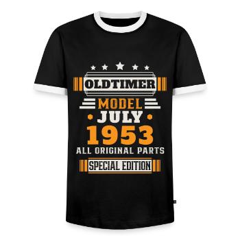 Voiture ancienne Juillet 1953 Cadeau d’anniversaire - T-shirt contrasté Homme - noir/blanc - Devant - AI Model Female 172 light (172cm) & AI Model Male 178 light (178cm)