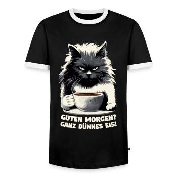 Guten Morgen? Ganz Dünnes Eis Schwarze Katze - Männer Kontrast-T-Shirt - Schwarz/Weiß - Vorne - AI Model Female 172 light (172cm) & AI Model Male 178 light (178cm)