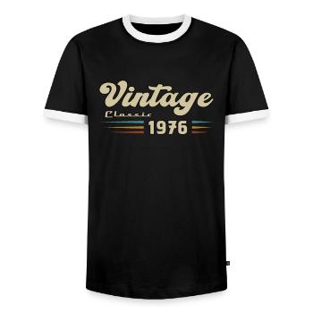 1976 Birthday Vintage Classic - Men's Ringer Shirt - black/white - Front - AI Model Female 172 light (172cm) & AI Model Male 178 light (178cm)