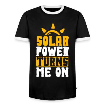 Solar Power Turns Me On Renewable Energy - Men's Ringer Shirt - black/white - Front - AI Model Female 172 light (172cm) & AI Model Male 178 light (178cm)