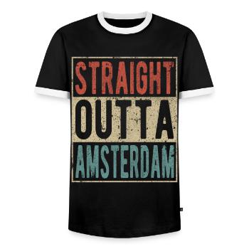 Straight Outta Amsterdam - Men's Ringer Shirt - black/white - Front - AI Model Female 172 light (172cm) & AI Model Male 178 light (178cm)