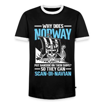 Norway Barcode On Their Ships Scan-Di-Navian - Männer Kontrast-T-Shirt - Schwarz/Weiß - Vorne - AI Model Female 172 light (172cm) & AI Model Male 178 light (178cm)