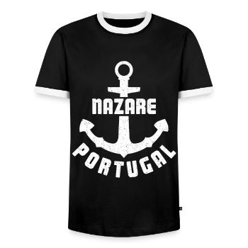 Port d’ancrage du point de pêche de Nazare - T-shirt contrasté Homme - noir/blanc - Devant - AI Model Female 172 light (172cm) & AI Model Male 178 light (178cm)