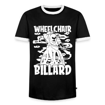 Billiards Wheelchair - Men's Ringer Shirt - black/white - Front - AI Model Female 172 light (172cm) & AI Model Male 178 light (178cm)