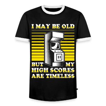 Video Players Retro Gamer Gaming Classic 80s - Men's Ringer Shirt - black/white - Front - AI Model Female 172 light (172cm) & AI Model Male 178 light (178cm)