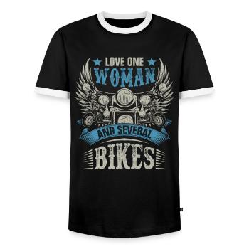 Love Several Bikes - Men's Ringer Shirt - black/white - Front - AI Model Female 172 light (172cm) & AI Model Male 178 light (178cm)