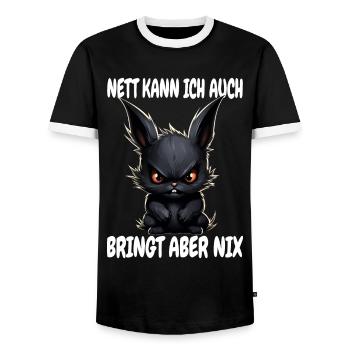 Nett Kann Ich Auch Schwarzes Kaninchen Hase Spruch - Männer Kontrast-T-Shirt - Schwarz/Weiß - Vorne - AI Model Female 172 light (172cm) & AI Model Male 178 light (178cm)