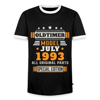 Voiture ancienne Juillet 1993 Cadeau d’anniversaire - T-shirt contrasté Homme - noir/blanc - Devant - AI Model Female 172 light (172cm) & AI Model Male 178 light (178cm)