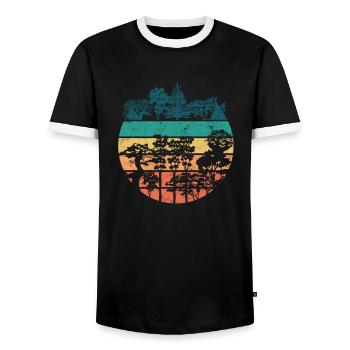 Retro Forest Trees Mountains Nature Lovers - Outdoor - Men's Ringer Shirt - black/white - Front - AI Model Female 172 light (172cm) & AI Model Male 178 light (178cm)