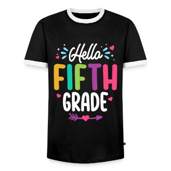 Hello Fifth Grade Back To School Teacher Student - Men's Ringer Shirt - black/white - Front - AI Model Female 172 light (172cm) & AI Model Male 178 light (178cm)