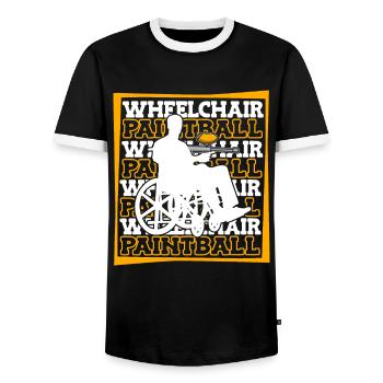 Paintball Rollstuhl - Männer Kontrast-T-Shirt - Schwarz/Weiß - Vorne - AI Model Female 172 light (172cm) & AI Model Male 178 light (178cm)