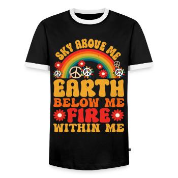 Hippie Quote Groovy Peace - Men's Ringer Shirt - black/white - Front - AI Model Female 172 light (172cm) & AI Model Male 178 light (178cm)