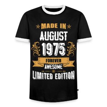 August 1975 Vintage Jahrgang Geburtstag - Männer Kontrast-T-Shirt - Schwarz/Weiß - Vorne - AI Model Female 172 light (172cm) & AI Model Male 178 light (178cm)